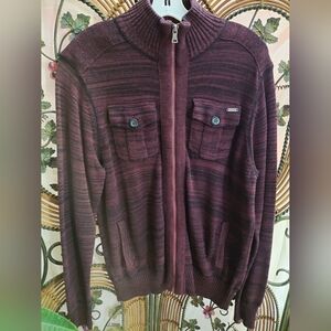 Guess Men's Maroon Zip-Up Sweater